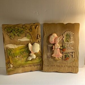 Vintage Holly Hobbie 3D Wall Decor Set of 2 Gardening Nature Bunny Squirrel